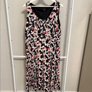 Perceptions Black and Pink Patterned Midi Dress